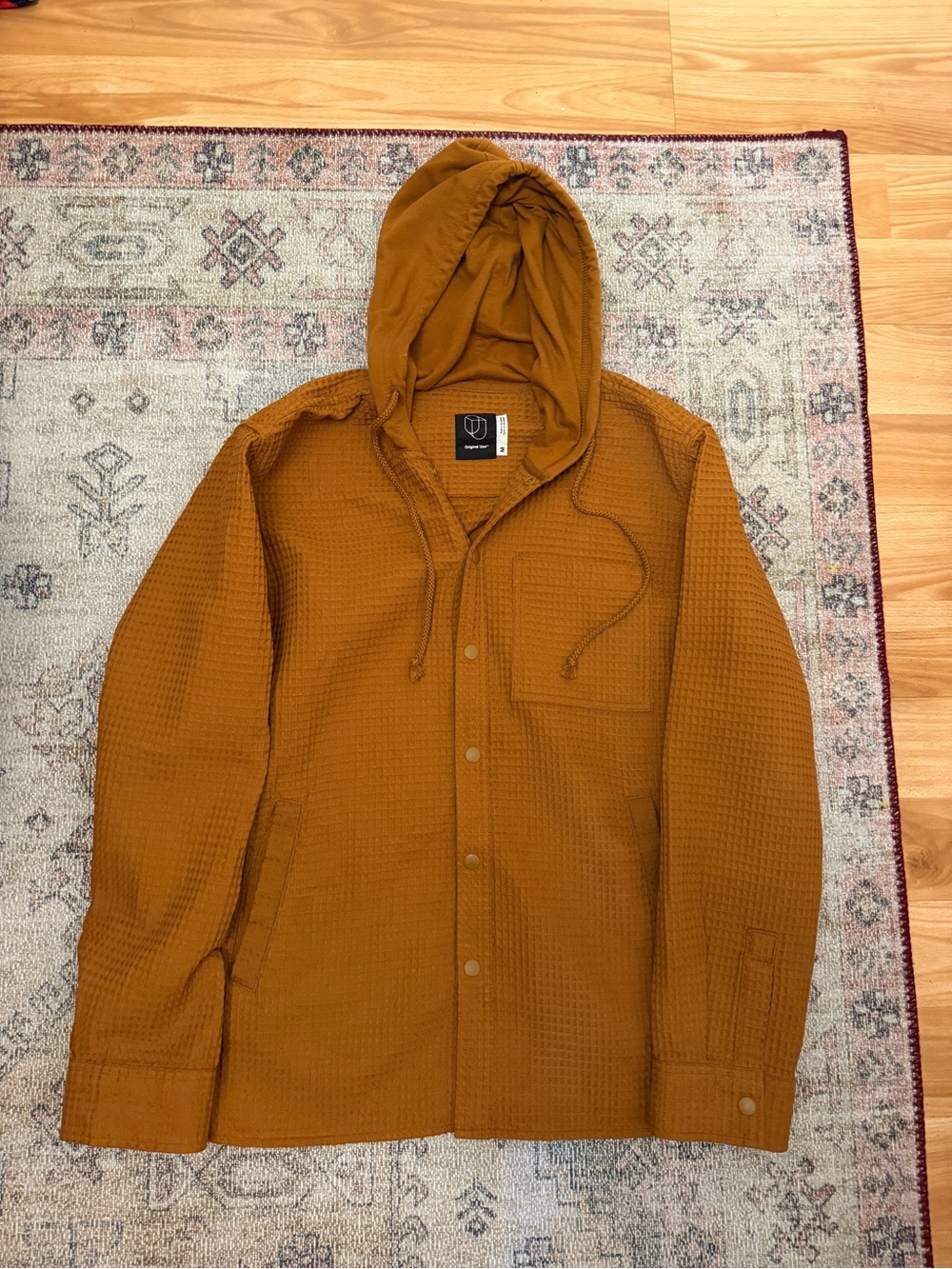 Original Use Men's Hooded Waffle Shirt Jacket in Rust